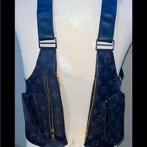 Repurposed Louis Vuitton Monogram Black Functional Messenger Bag